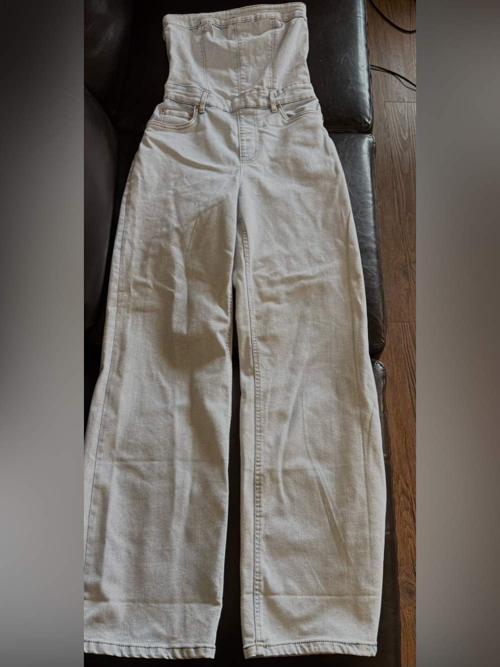 Bluenotes Strapless Wide-Leg Denim Jumpsuit white wash